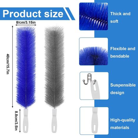 Lot de 2 plumeaux en toile d'araignée - Brosse de nettoyage en plastique - Tête en microfibre - Réutilisable - Pour volets de climatisation, ventilateurs de plafond, grilles d'aération, rideaux, (1/5)