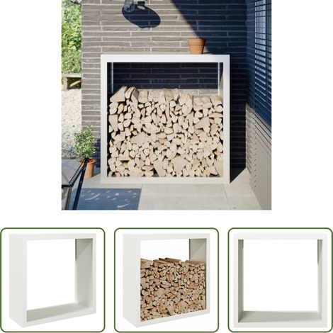vidaXL Porte-bûches - Portant de bois de chauffage blanc 100x40x100 cm acier (1/5)