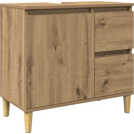 Armoire lavabo chêne artisanal 65x33x60 cm bois d'ingénierie