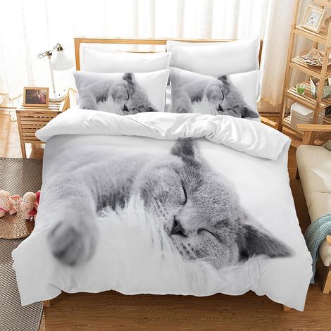 3D Katzen Bettwäsche Set Mikrofaser mit Reißverschluss, 135x200 cm