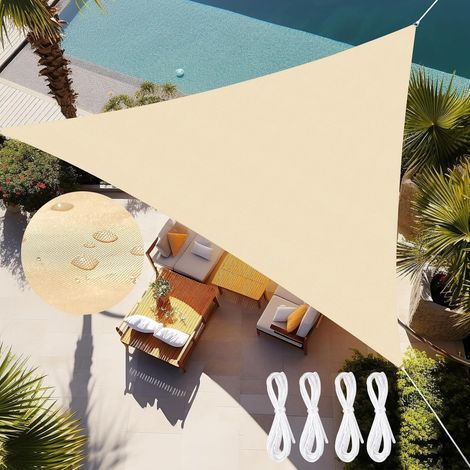 Voile D'ombrage 3x3m,Auvent Triangulaire Imperméable et Résistant au Soleil,pour Balcon,Terrasse,Jardin et Patio,Protection UV,Beige (1/5)