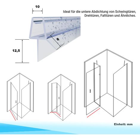 Duschdichtung Wasserabweiser Ersatzdichtung gerade unten für 10 mm Glasstärke Länge 60 cm (1/5)