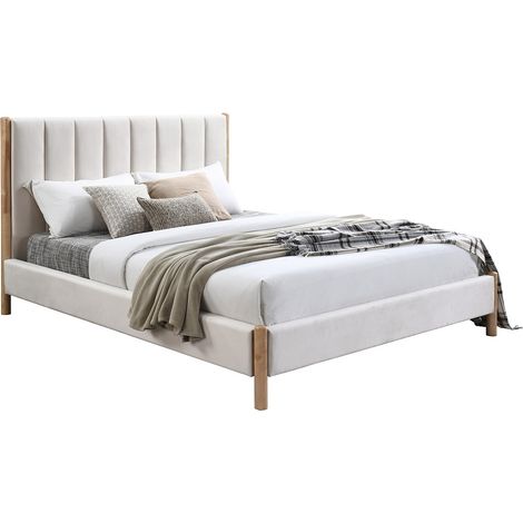 Letto 180 x 200 cm con testata letto impunture verticali Velluto Avorio - SIZAMA