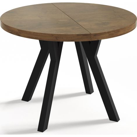 Designer Runder Ausziehbarer Esstisch - Loft-Stil, Platzsparend - Schwarze Beine - 90 bis 170 cm - für 4-8 Personen - Hergestellt in EU - Lefkas Eiche - 170 cm
