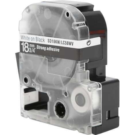 Ruban d'étiquetage 18 mm PET résistant à l'eau pour imprimante d'étiquettes Epson/étiqueteuse KingJim, texte blanc sur fond noir (1/5)