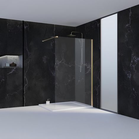 Essebagno Paroi de douche verre anticalcaire et aluminium 120 x 200 Or Brossé