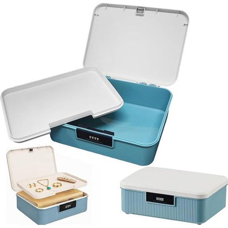 Boîte de rangement avec serrure à combinaison - 9 litres, conteneur de sécurité double paroi avec serrure - boîte de sécurité bleue pour la maison (1/5)