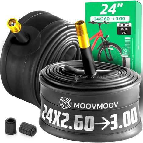 Chambre à air 24 pouces - Pour pneus de 24x2.60 à 24x3.00 - ETRTO 65-507 à 76-507 - Valve Schrader 40 mm - Lot de 2 (1/5)