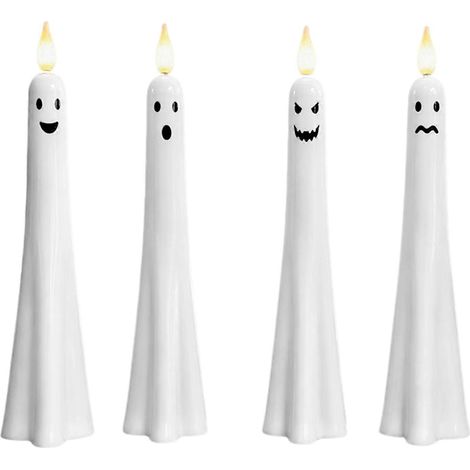 Bougies coniques LED avec capteur, fantôme d'Halloween, sans flamme, bougie LED vacillante, à piles, allumage automatique, lampe de table d'ambiance à économie d'énergie, lot de 4 (1/5)