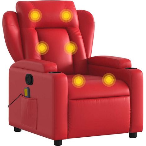 Chaise longue en similicuir rouge avec fonction de massage intégrée – Relaxation ergonomique, dossier inclinable et réglage manuel – Pour salon, chambre ou espace détente (1/5)