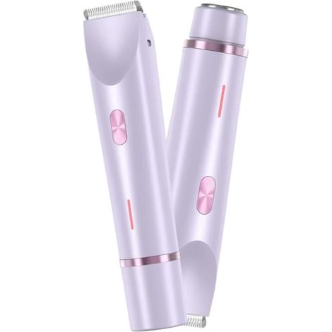 Elektrischer Epilierer und Haartrimmer für Damen mit zwei Klingen, wasserdicht, für Nass- und Trockenrasur, für Bikinizone, Achseln, Beine, Arme, Körper und Gesicht (lila). (1/5)