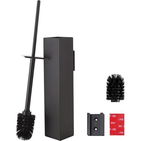 Brosse WC Murale, Porte-Brosse Toilettes WC Acier INOX sans perçage, Porte-Brosse WC avec Gobelet Intérieur Amovible pour Un Nettoyage Faciles de la Salle de Bain (Noir Matt) (1/5)