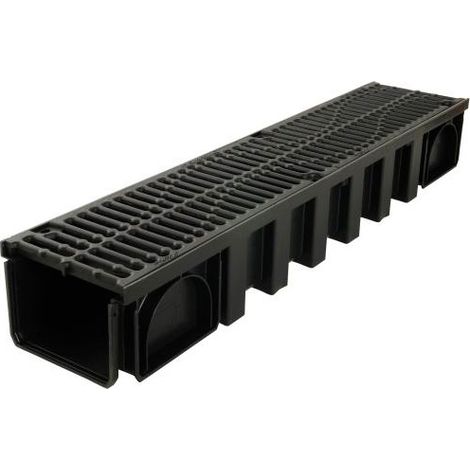 Nicoll – Caniveau de voirie 200 CAN15BF – Grille classe B125 – Polypropylène noir – Longueur 1 m – Résistance au gel et aux chocs thermiques