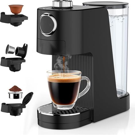 3 in 1 Espresso Coffee Machine, 20 Bars, Multi-Capsule Coffee Maker Compatible with Original/DG/Ground Coffee, 7 Levels of Volume and Adjustable Temperature, for Home and Office (Black) (1/5)