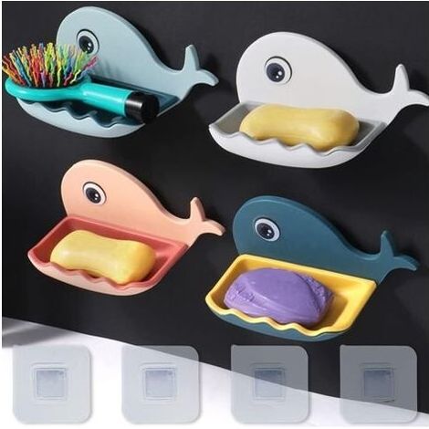 Porte-savon mignon en forme de baleine de 4 couleurs avec drain, porte-savon de douche de salle de bain, garde le savon au sec et facile à nettoyer (1/5)