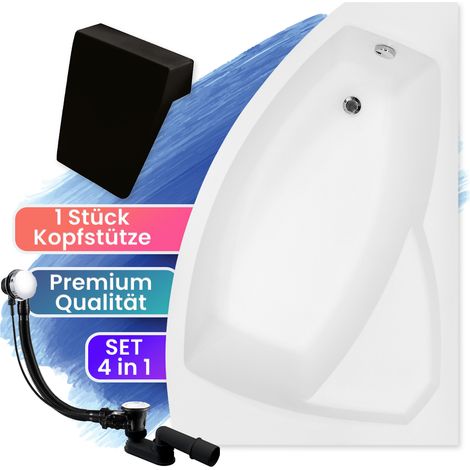 Badewanne Eckbadewanne 160x100 Rechts + Kopfstütze, Ablaufgarnitur & Füßen GRATIS - Komplettset 4in1 - Made in EU - BADLAND RIMA (1/5)