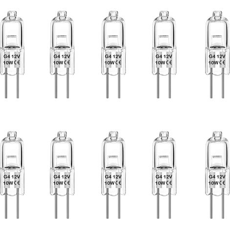 Paquete de 10 bombillas halógenas G4 de 10 W y 12 V, casquillo de pin, luz blanca cálida de 3000 K [Clase energética G]