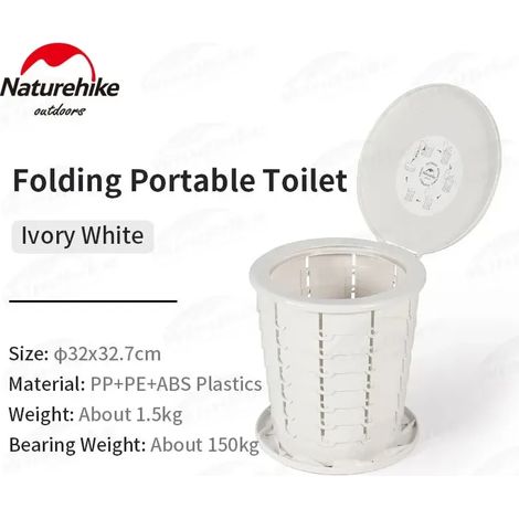 Toilettes portables de camping (blanc ivoire) - Poubelle multifonctionnelle pliable, ultralégère et portable, 1,5 kg, avec poubelle intégrée. (1/4)
