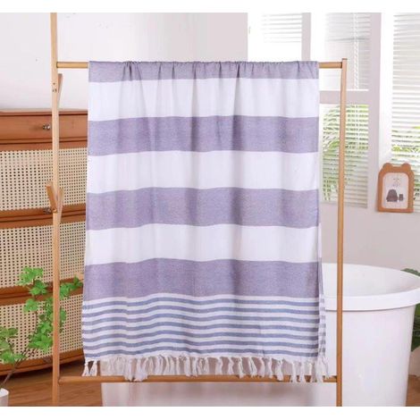 Boho Strandtuch mit Fransen 90x180 cm Weiß/Lila