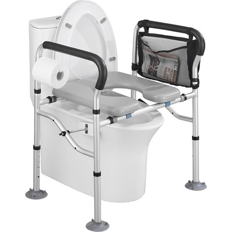 Siège de toilette surélevé, rehausseurs de siège de toilette pour personnes âgées, siège de toilette surélevé avec poignées et siège rembourré, chaise percée avec hauteur et largeur réglables (1/5)