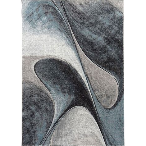 Tapis salon et chambre 140x200 bleu et gris rectangle tissé motif géométrique LYN8 MADILA