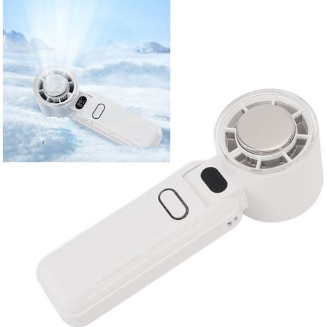 AMXCNOY Wiederaufladbarer, tragbarer Ventilator mit 5 Geschwindigkeitsstufen und Digitalanzeige – Mini-Modell aus weißem ABS (55 × 54,5 × 167 mm), Eiskühlfunktion (1/5)