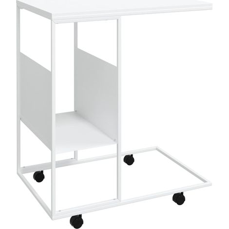 Table d'appoint sur roulettes en forme de C 55 x 36 x 63,5cm en bois d'ingénierie blanc DEC031295