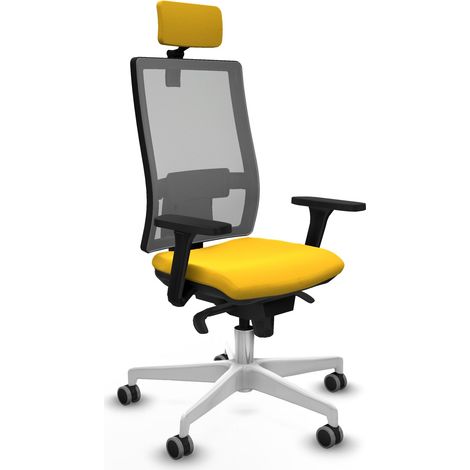 Horna sincro malla gris similpiel amarillo brazos 3D base blanca cabecero 2D ruedas 65mm engomadas (1/5)