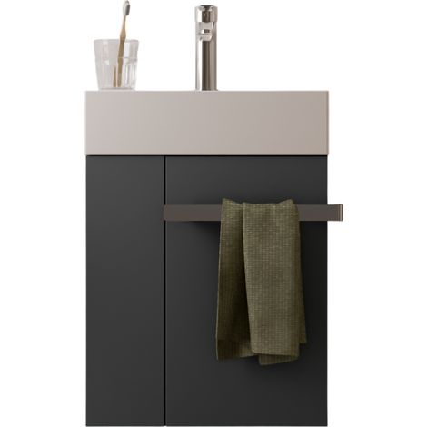 BERNSTEIN - Meuble vasque lave-main Anthracite mat 45x35x50cm (LxPxH) 1 tiroir + rangement gauche + poignée Chrome - COMPACT450 Anthracite mat, Chrome