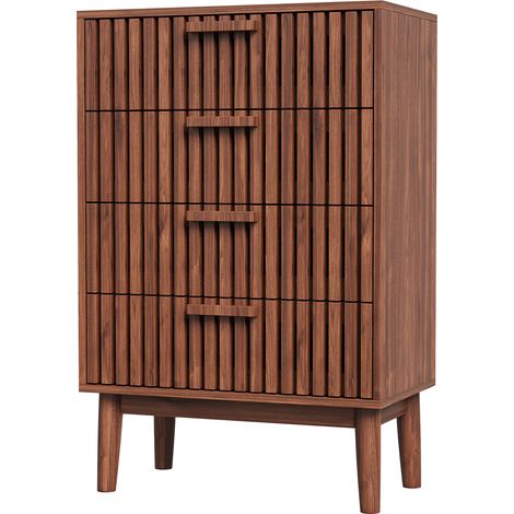 Commode 4 Tiroirs, Meuble de Rangement à Tiroirs en Bois, buffet 60, commode chambre, pour salon/cuisine/salle à manger, Couleur noyer