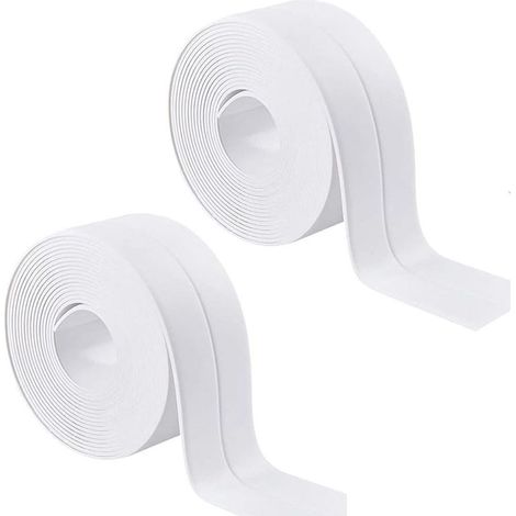 2 Rouleaux Bande Etancheite Autocollante Imperméable,PVC Ruban Adhesif de Scellage Mural,Douche,Toilette,Cuisine,Salle de Bains (Blanc) (1/5)