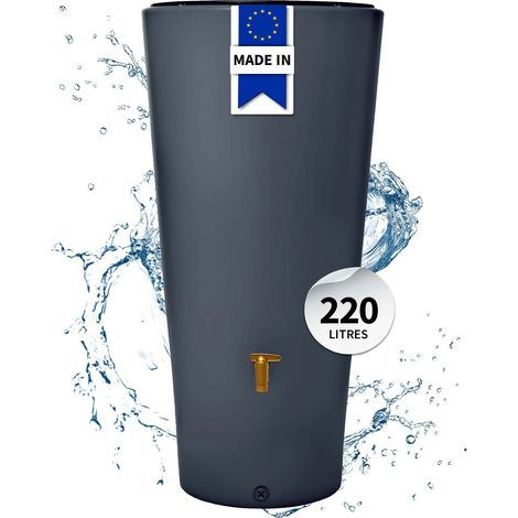 Garantia – Réservoir d'eau de pluie 220 L graphite – Robinet PE imitation laiton – Bac à plantes intégré – Résistant aux intempéries (1/6)