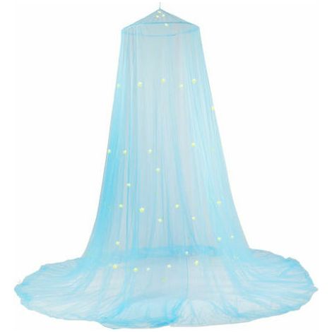 AMXCNOY Luxus-Moskitonetz-Himmelbett mit im Dunkeln leuchtenden fluoreszierenden Sternen, universelle Moskitonetz-Hängematte, Blau - Blau (1/3)