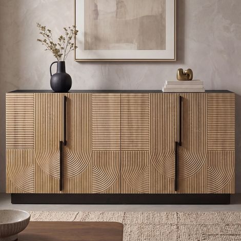 Buffet Bois avce 4 Portes, avec Poignées Métal - meuble de salon, Grand Meuble de Rangement Chic pour Salon et Salle à Manger, 160x42x76 cm (1/5)
