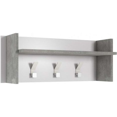 Pannello appendiabiti a parete con ripiano e 3 ganci bianco e cemento 90x29x34 cm - Terraneo