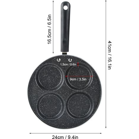Poêle à frire antiadhésive à 4 trous, idéale pour la cuisine et les œufs au plat. 4 trous ronds, 24 cm. (1/5)