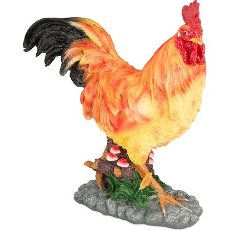 Relaxdays Statua da Giardino a Forma di Gallo, Figura Realistica in Poliresina Resistente alle Intemperie, Colorato