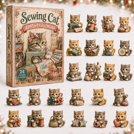 Adventskalender 2026 mit Katzen-Schneider-Motiv, 2D-Überraschungsbox