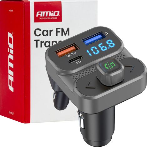 FM-Auto-Transmitter 2×USB-A 1×USB 12V 24V amio-04649 (1/5)