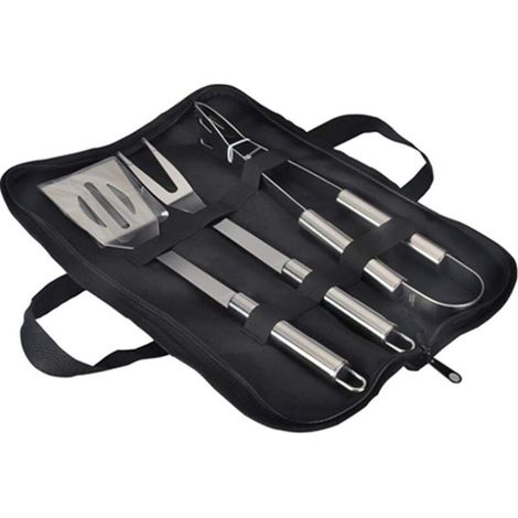 Ensemble d'ustensiles de barbecue en acier inoxydable avec sac de transport, spatule, pince et fourchette, idéal pour les grillades en extérieur - AquaForge (1/5)