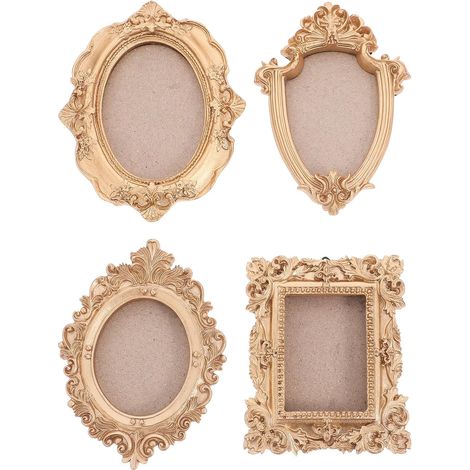 Lot de 4 Cadres Photo Décoratifs Muraux en Résine Or, Cadres Ovales et Rectangulaires Vintage, Résistants aux Dommages, pour Bureaux et Salons (1/5)
