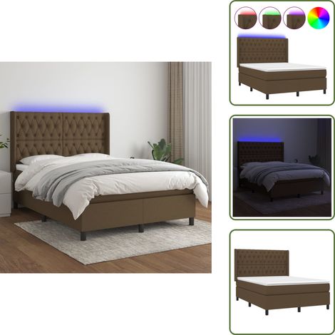 Sommier à lattes de lit matelas et LED Marron foncé 140x200 cm - Sommier Tapissier - Lit Avec Led - Matelas À Ressorts Ensachés - Têted Lit Ajustable - Éclairage LED (1/5)