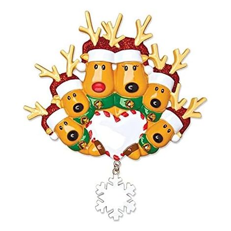 Juego de 2 adornos colgantes de reno, colgantes de resina para armar, con nombre familiar grabado, para árbol de Navidad. (1/5)
