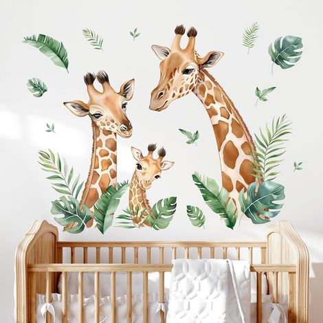 Stickers Muraux Animaux Jungle Girafe Autocollants Muraux Feuilles (1/5)