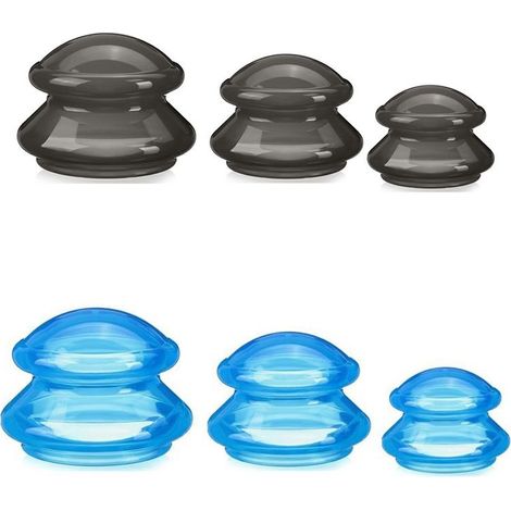 Ventouses en silicone, lot de 6 (bleues et noires), adaptées à la plupart des parties du corps, favorisent la circulation sanguine et le métabolisme, et contribuent au bien-être général. (1/5)