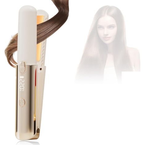 Lisseur à cheveux, mini fer à lisser, adapté aux cheveux courts, petit et portable, panneau en céramique, réglage de la température à 7 niveaux (160 °C-220 °C), écran LCD, mini lisseur de voyage (blan