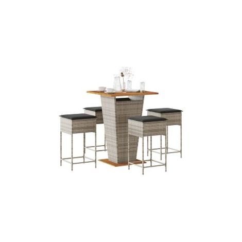 Ensemble de bar de jardin 5 pcs avec coussins gris poly rotin (1/5)