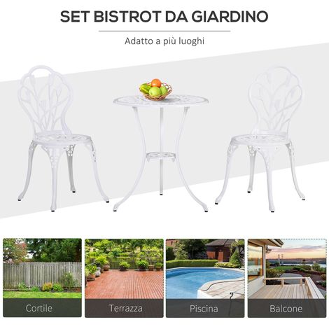Ensemble de jardin 3 éléments aluminium blanc : 2 fauteuils 42,5x47,5x89 cm et table ronde Ø60x67 cm (1/5)