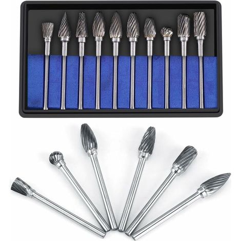 Jeu De Fraises En Carbure Fichiers Rotatifs Acier Au Tungstène 10pcs Diamètre Tête Coupe Pour Fraise 3mm Tige 6mm La Perceuse à Découper Découpage Métal Polissage Gravure Perçage(simple Cut)T-Audace (1/5)