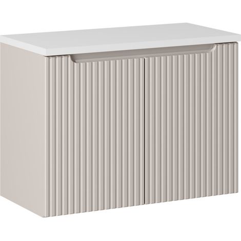Meuble sous vasque suspendu 2 portes avec plan NOVA 60 cm Blanc-Taupe-Plateau Blanc-Largeur 60 cm (1/5)